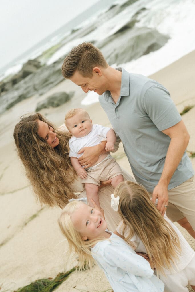 Playful moment during a candid and stress-free family photo session