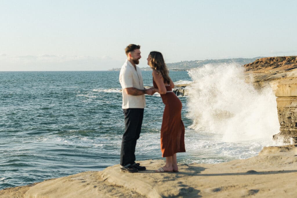 Surprise proposal photography at golden hour in San Diego