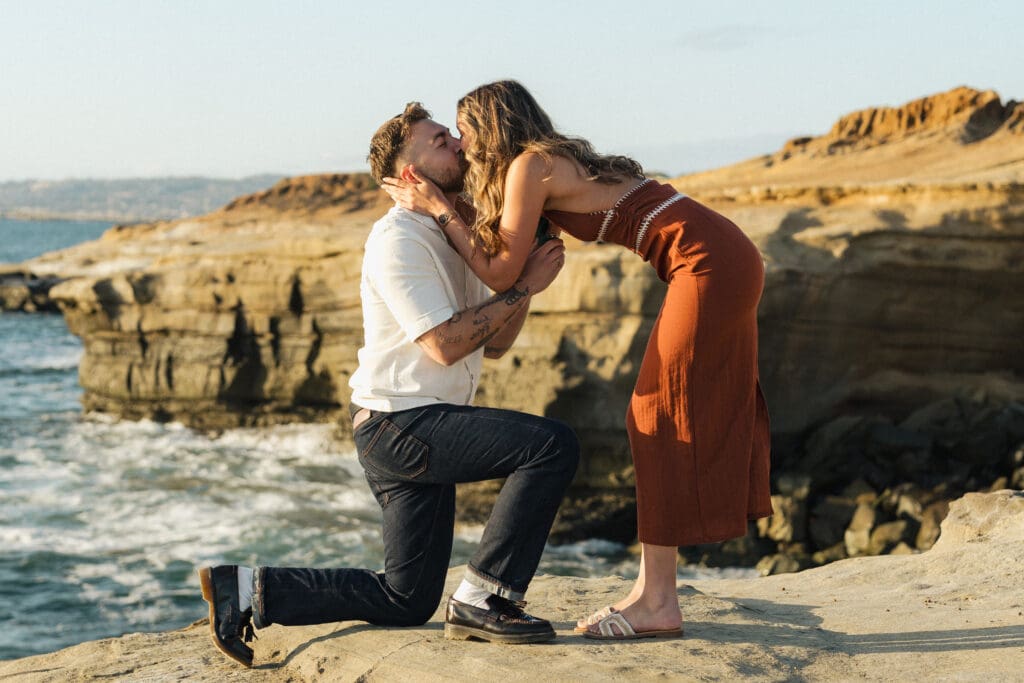 Couple newly engaged at Sunset Cliffs in San Diego